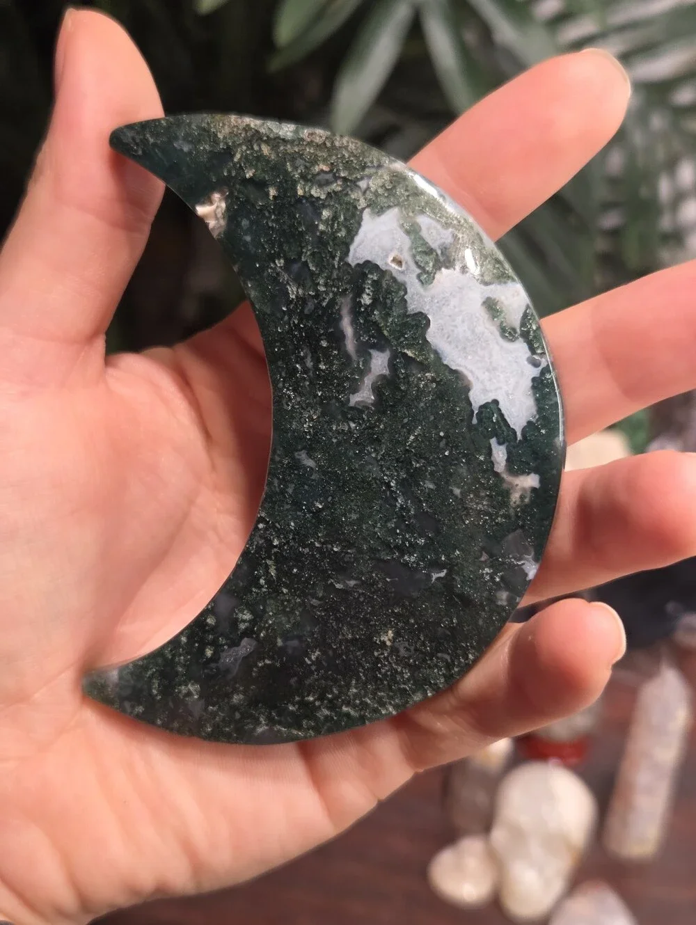 Moss Agate Crescent Moon